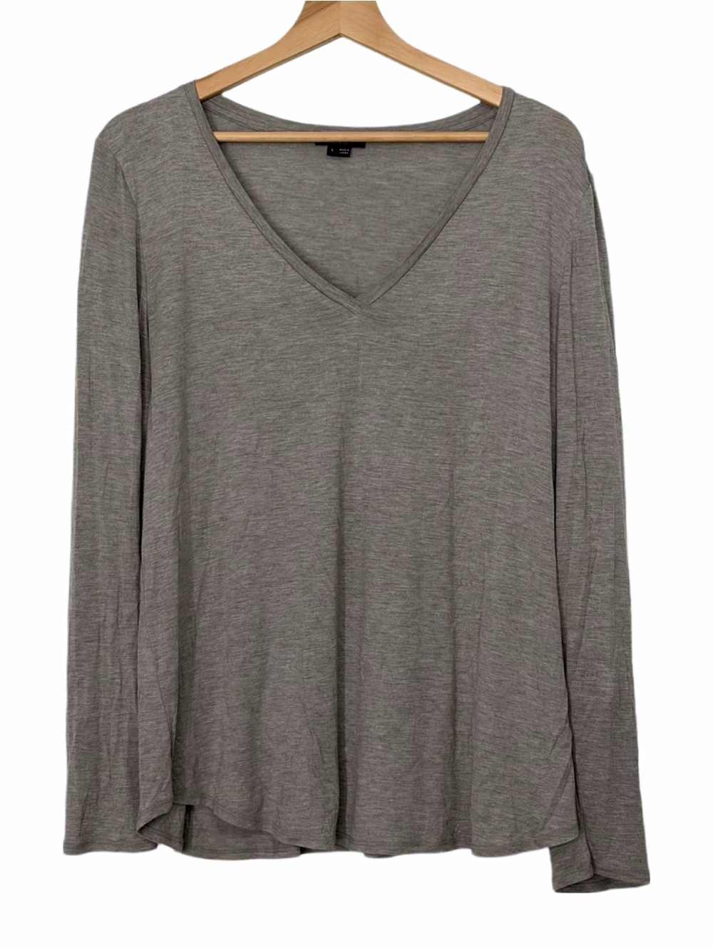 Lafayette 148 New York V-Neck Long Sleeve Top in Gray Size Large Minimalist - Picture 2 of 13
